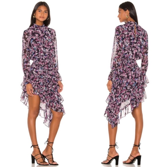 MISA Los Angeles Savanna Asymmetrical Mini Dress Ditsy Multi Ruffle Romantic S - Picture 5 of 17